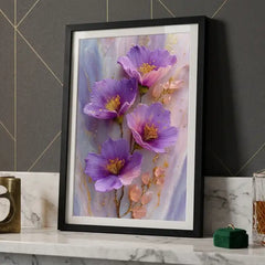 Amethyst Purple Floral & Crystal - Premium Glass Framed Wall Art