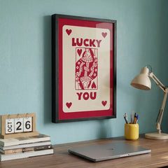 Lucky You - Queen of Hearts Typography Art (Premium Glass Frame)