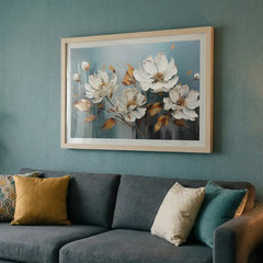 Serene White & Gold Floral - Premium Glass Framed Wall Art