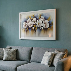 Dreamy White & Blue Floral - Premium Glass Framed Wall Art