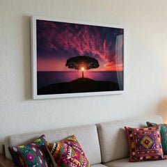 Majestic Magenta Twilight - Solitary Tree Sunset Scenery (Premium Glass Frame)