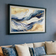 Midnight Gold Flow - Elegant Abstract Art (Premium Glass Frame)