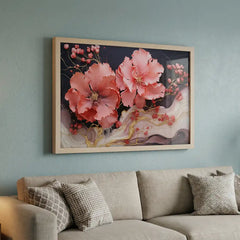 Coral Blossom Swirls - Floral Art (Premium Glass Frame)