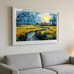 Golden Countryside - Van Gogh Inspired Landscape (Premium Glass Frame)