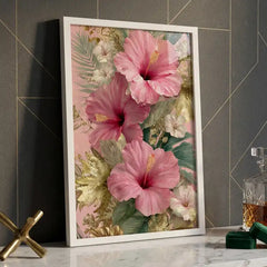 Tropical Pink Hibiscus Floral - Premium Glass Framed Wall Art