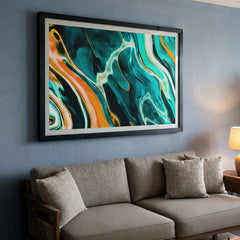 Teal & Orange Swirl Abstract - Premium Glass Framed Wall Art