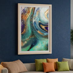 Teal & Gold Fluid Geode Abstract - Premium Glass Framed Wall Art