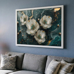Emerald Swirl Abstract White Floral - Premium Glass Framed Wall Art