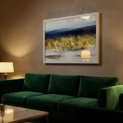 Midnight Gold - Blue & Gold Landscape Art (Premium Glass Frame)