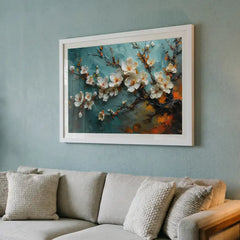White Spring Blossoms - Textured Floral Art (Premium Glass Frame)