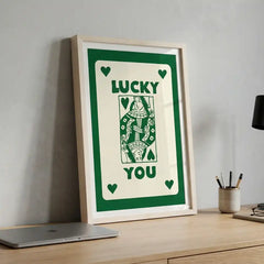 Lucky You - Retro Playing Card Art (Premium Glass Frame)