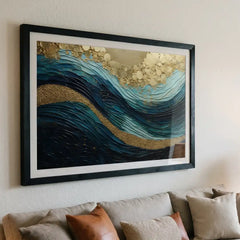 Oceanic Gold Swirl - Textured Abstract Art (Premium Glass Frame)