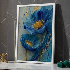 Azure Blue Floral - Premium Glass Framed Wall Art