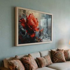 Dramatic Red Rose - Premium Glass Framed Wall Art