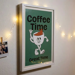 Coffee Time - Retro Cafe Quote Art (Premium Glass Frame)