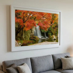 Autumn Cascades - Vibrant Waterfall Scenery (Premium Glass Frame)