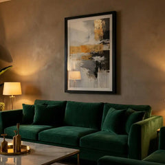 Golden Horizon - Vertical Abstract Art (Premium Glass Frame)